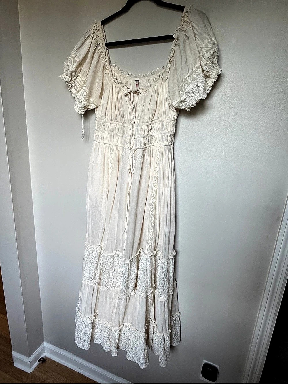Free People Dream On Maxi Dress Lace Trim cream size XL